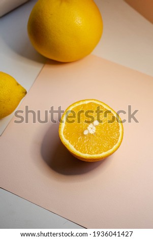 orange, lemon and grapefruit. minimal concept photo with citrus