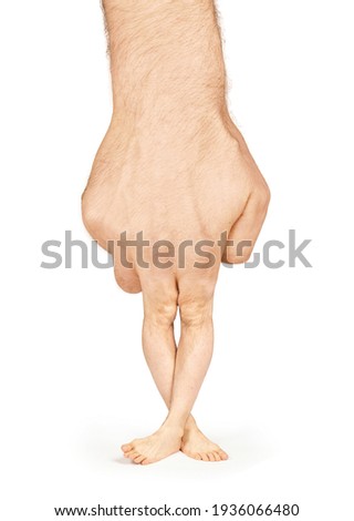Scary hand with legs and feet instead of fingers, isolated on white