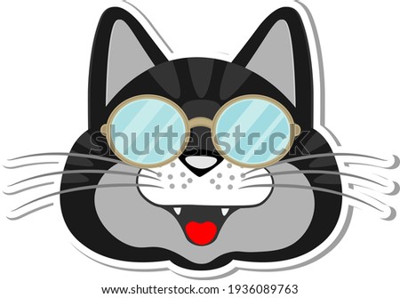 Sticker vector cat with glasses. Animal-themed illustration on a white background.