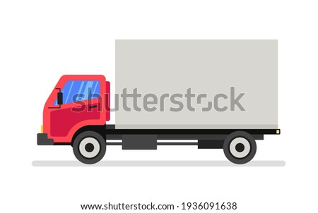 Red delivery van. Express delivery services commercial truck. Flat vector illustration. Royalty-Free Stock Photo #1936091638