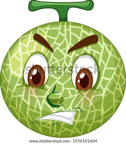 Cantaloupe melon cartoon character with facial expression illustration