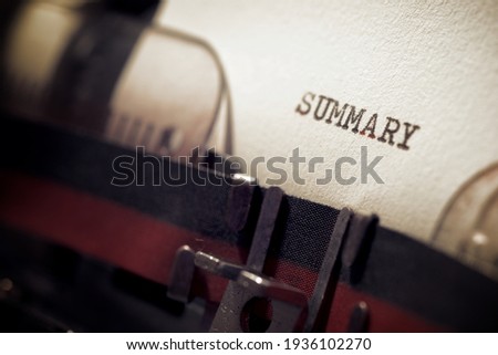 Summary word written with a typewriter. Royalty-Free Stock Photo #1936102270