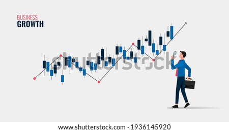 Business growth concept with businessman holding magnifier to analyze graph symbol illustration. Royalty-Free Stock Photo #1936145920