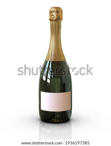Champagne wine bottle. Isolated on white background. Bottle used for champagne, chardonnai, prosecco and white wine, place your design and use for presentations. Royalty-Free Stock Photo #1936197385