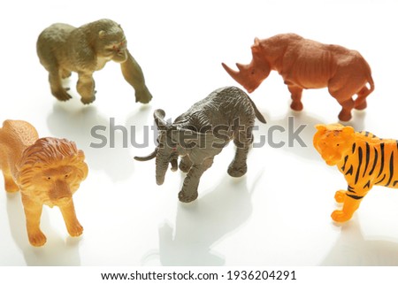 Collection animals concept model toy on white background. Zoo