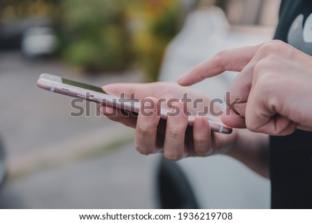 Close people use smartphone touching on screen