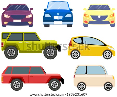 Cars of different types without drivers. Set of modes of transport and shapes vector illustration