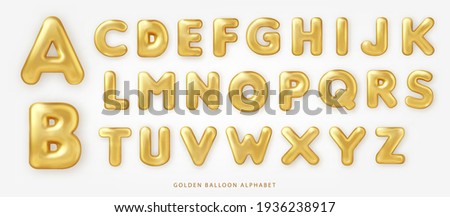 Set of shiny golden balloon uppercase english alphabet text