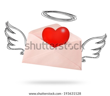 Envelope angel wing with big heart for valentine day