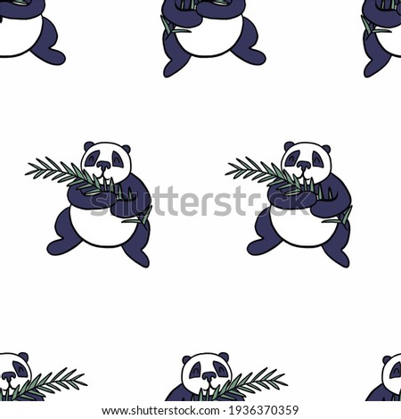 Panda with eucalyptus branch seamless pattern
