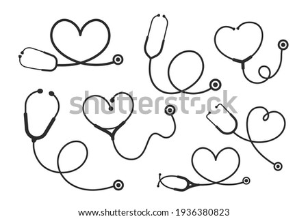 
Vector nurse stethoscope silhouette Heart shaped stethoscope line frame Isolated on  background. Royalty-Free Stock Photo #1936380823