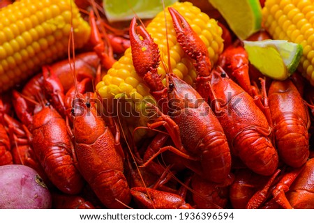 Boiled crawfish that ready for serving Royalty-Free Stock Photo #1936396594