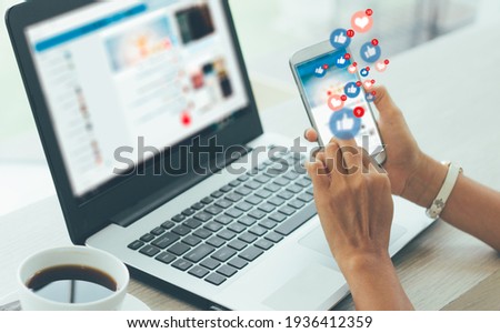 Young businesswoman using smart phone ,Social, media, Marketing concept Royalty-Free Stock Photo #1936412359
