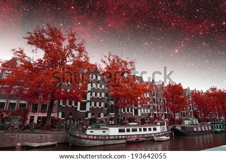amsterdam autumn night. Elements of this image furnished by NASA summer 