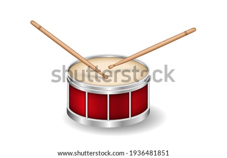Realistic Red drum and wooden drum sticks. Musical instrument. Royalty-Free Stock Photo #1936481851