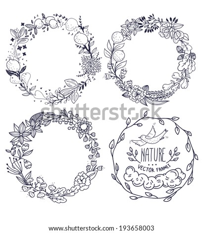 vector set of hand drawn floral wreathes