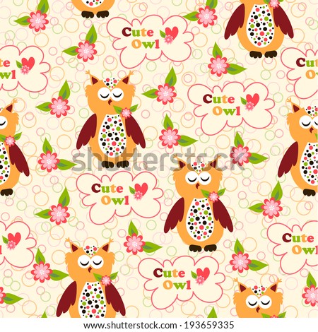 seamless pattern with cute owls and colorful houses for birds. vector illustration
