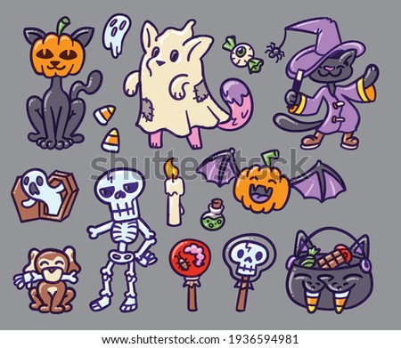 Set of Halloween themed illustrations. Perfect for decoration, greeting cards, events, flyers and posters.