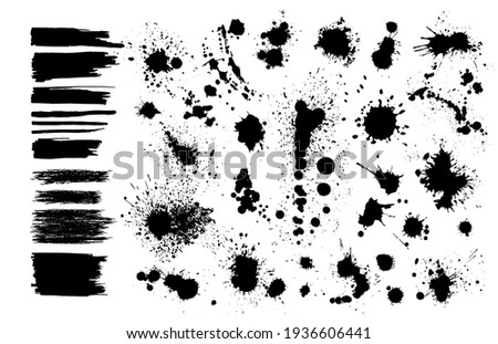 Set of Grunge Design Elements. Black blots. Brush Strokes. Vector illustration Royalty-Free Stock Photo #1936606441