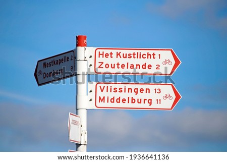 Road sign for cyclists, Zeeland, The Netherlands 
