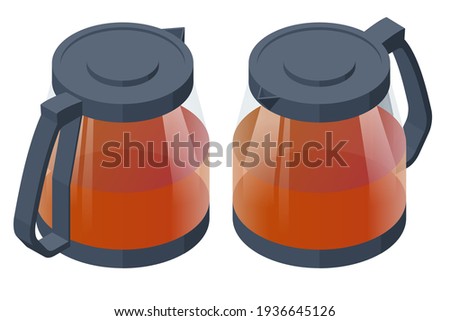 Tea ceremony icon. Fresh brewed black tea in a glass teapot isolated on white. Traditional Asian tea ceremony arrangement.