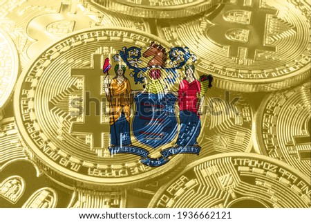 New Jersey bitcoin flag, New Jersey cryptocurrency concept background