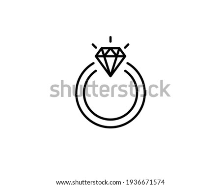 Diamond engagement ring or wedding ring line art vector icon for websites.