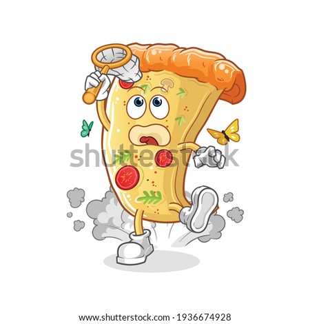pizza catch butterfly illustration. character vector