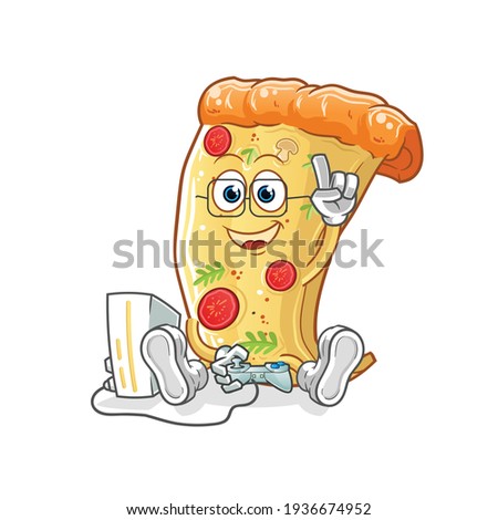pizza playing video games vector. cartoon character