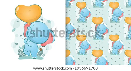 The seamless pattern of the coloured elephant holding the love balloons of illustration