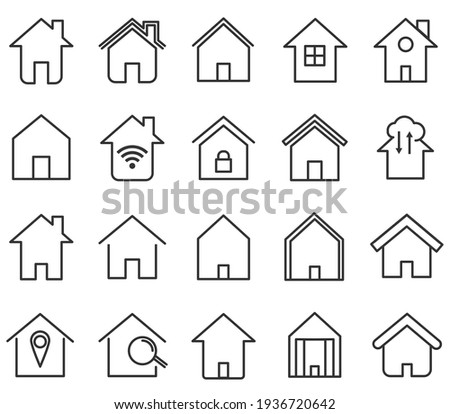 Set of home icon, Thin outline shape of house vector.