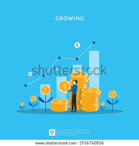 Business growth illustration for smart investment concept. Profit performance or income with pile coins symbol of return on investment ROI Royalty-Free Stock Photo #1936760836