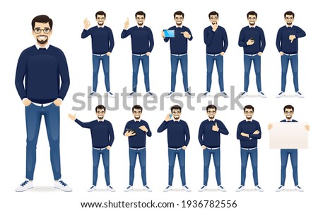 Handsome business man in casual clothes standing in different poses set isolated vector illustration Royalty-Free Stock Photo #1936782556
