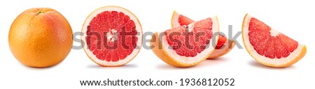 Grapefruit set. Grapefruit clipping path. Organic fresh grapefruit isolated on white. Royalty-Free Stock Photo #1936812052