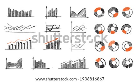 Graphs and Charts icons, Set hand drawn. Vector	