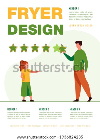 Customer and girl giving assessment to online store. Star, rating, review flat vector illustration. Evaluation and approval concept for banner, website design or landing web page