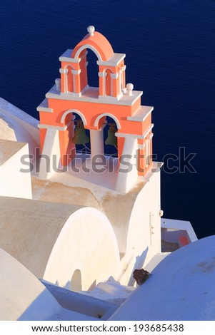 Bell tower of traditional church on the island of Santorini, Greece