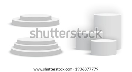 White blank round podiums. Set of pedestals. Vector illustration. Royalty-Free Stock Photo #1936877779