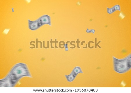 Money falling with a colored background