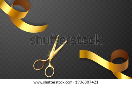 Grand Opening Card with scissors gold Ribbon Background glitter frame template.