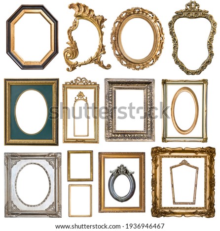 Vintage beautiful silver and golded frames with an ornament isolated on white. Retro style.