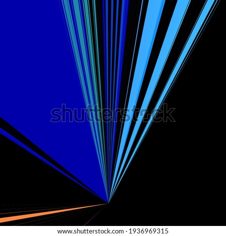 stripes in shades of turquoise blue pink and orange to vanishing point on a jet black background