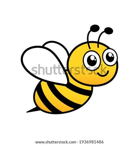 Cute friendly bee. Cartoon happy flying bee with big kind eyes. Insect character. Vector isolated on white Royalty-Free Stock Photo #1936981486