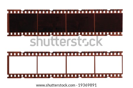two trips of negative films isolated on white background