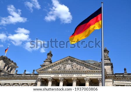 "to the german people" script on building of german parliament Reichstag Royalty-Free Stock Photo #1937003806