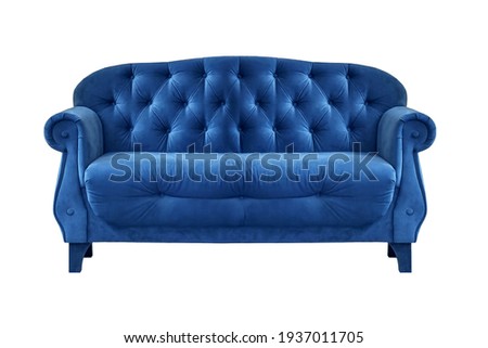 Blue quilted fabric classic sofa isolated on white background. Series of furniture Royalty-Free Stock Photo #1937011705