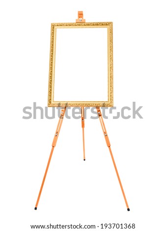 easel with golden frame on a white background