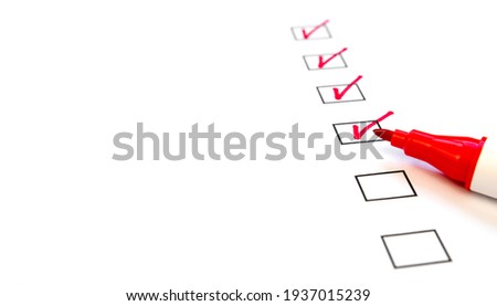 Completed items with checkboxes on a white background. Place for your text Royalty-Free Stock Photo #1937015239