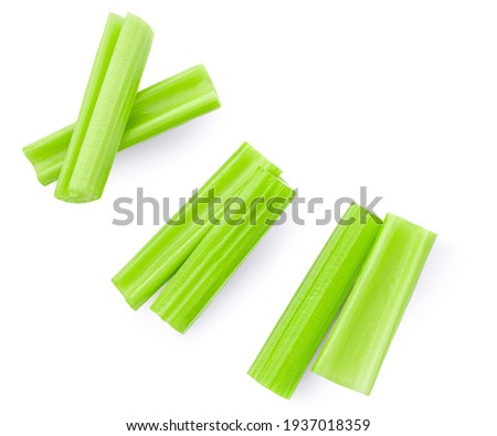 Celery  isolated on white background. Fresh green Celery stiks  top view. Flat lay
 Royalty-Free Stock Photo #1937018359