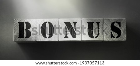Bonus word on Wooden Blocks. Awards career achievements concept. Business concept. Black and white photo.